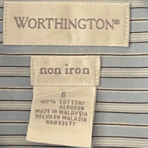 NWT Worthington No-Iron Sz 6 Womens Blouse Shirt Long Sleeve Striped Blue/White - Picture 8 of 10